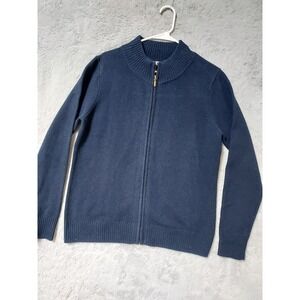 Woolovers Sweater Men Large 100% Wool Full Zip Navy Blue Mock Neck Preppy Casual